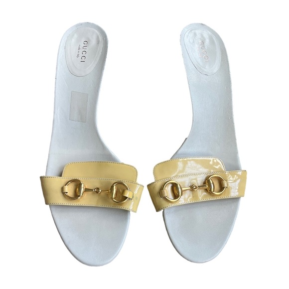 Gucci Yellow Horsebit Yellow Patent Leather Low Heel Gambit Sandals - Picture 10 of 13